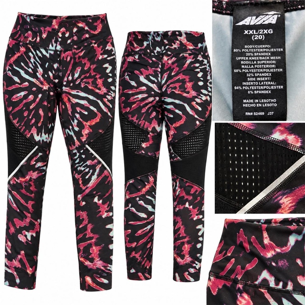 Avia Women's Plus XXL 20 Abstract Print Mesh Panel Active Leggings